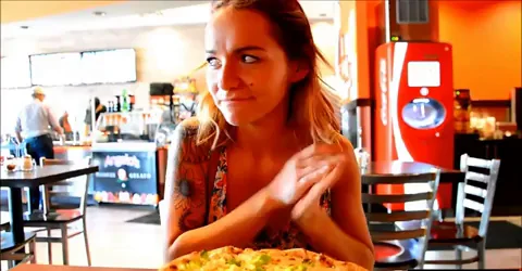 Blushing Babe Flashes Juicy Tits in Busy Diner
