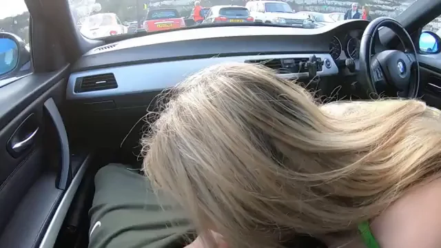 Public Car BJ Craving: Blonde Slut Sucks Cock with Traffic Watching 😈🍆💦