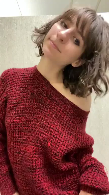 Sweater Tease: Short-Haired Slut Reveals Perky Tits! 🔥👅
