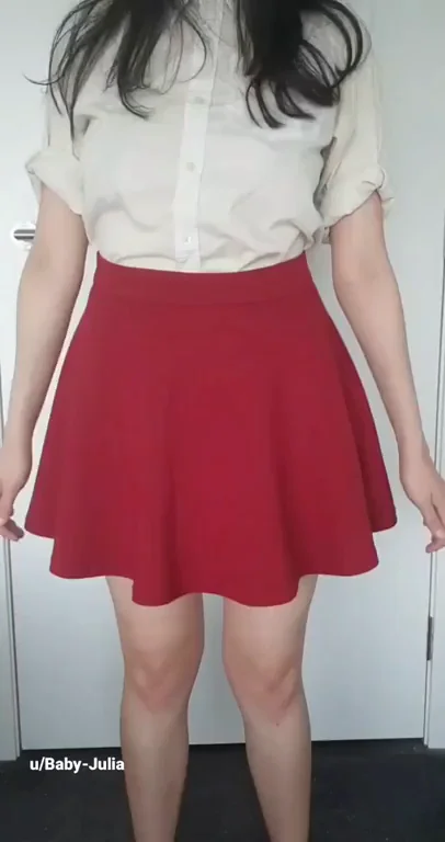 Hot Asian Babe's First On/Off Tease in Red Skirt
