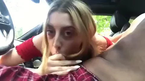 Girl sucks BBC in car