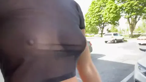 Bimbo Slut's Sheer Tee Tease: Tits Out to the Store, No Bra Needed