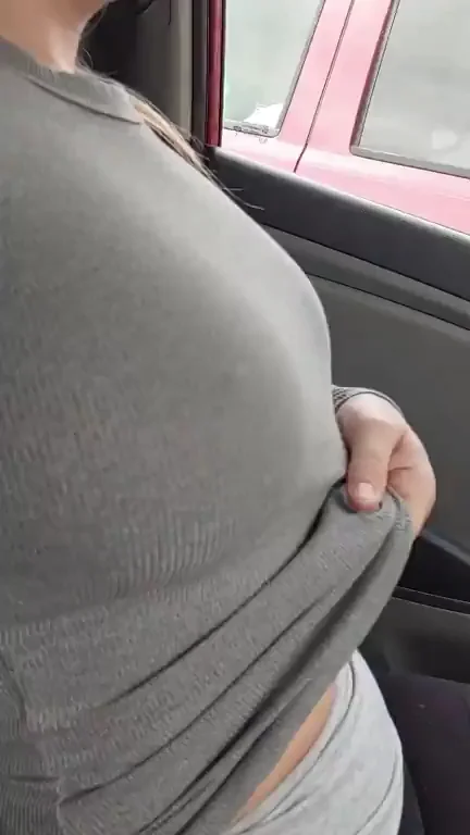 Perking Lot Tease: Slutty Tits Flashed in Parked Car