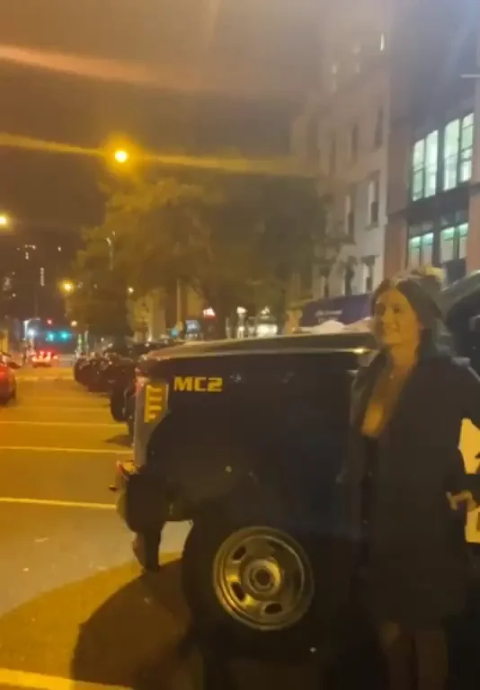 Naked Slut Feels Dangerous Posing by Cop Car at Night