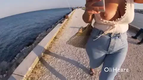 Showing boobies to the fisherman