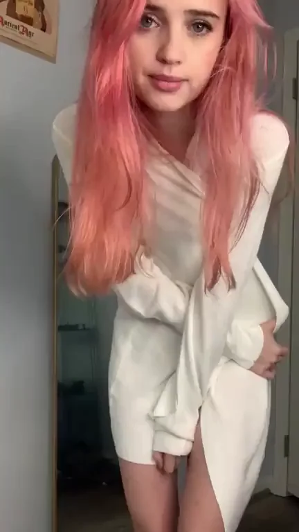 Petite Pink-Haired Slut Keeps Cardigan On While Teasing Tits & Pussy 💕🔥