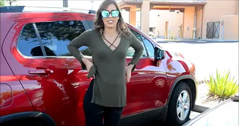Slutty Babe Flashes Juicy Ass Next to Red Car in Public