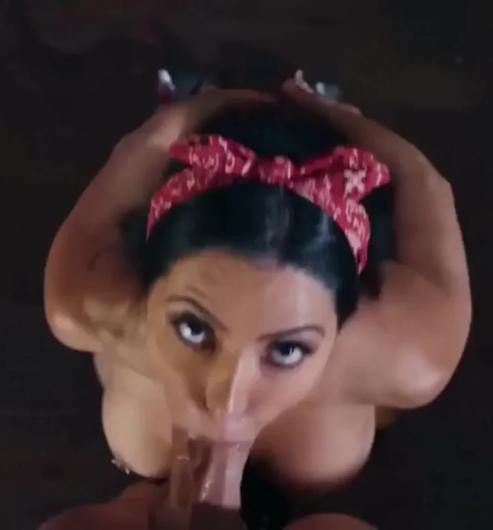 Busty Brunette Gives Eye-Contact Blowjob