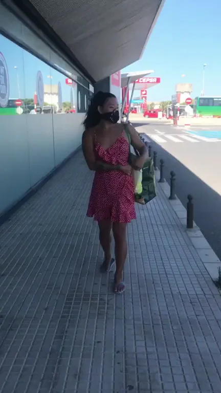 Naked Slut Strutting in Pink Mini at the Port