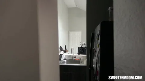 🔥 Blonde Femdom Queen Teases Bound Slave's Cock in Kitchen 😈💦