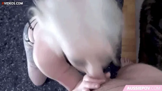 Pale, tattooed Aussie girl gets to work on her knees.