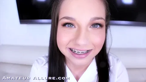 Luna Bright Fills Her Tiny Mouth of Braces With a Hard Cock