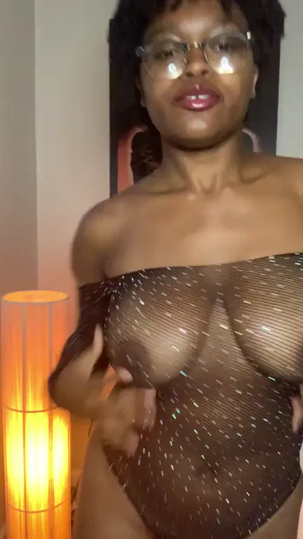 Sexy Ebony Babe's Teasing Dance in Sheer Mesh Bodysuit
