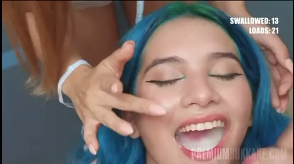 Nasty whore swallows mouthful of cum