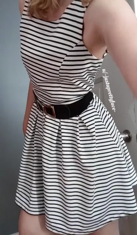 Slipping Off My Striped Dress After Work Tease