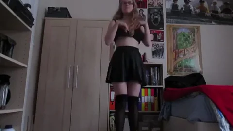 Nerdy Glasses MILF Strips Top Off in Schoolgirl Skirt