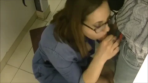 😈 Cutie Glasses Slut Sucks Cock in Dressing Room BJ 💦