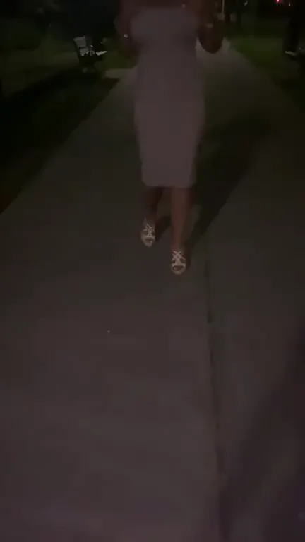 51-Year-Old Slut Flashes Pussy on Nighttime Park Path
