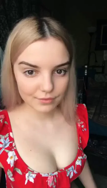 Yikes! Blonde Babe Spits Thick Cum Strings in Red Dress 😱💦