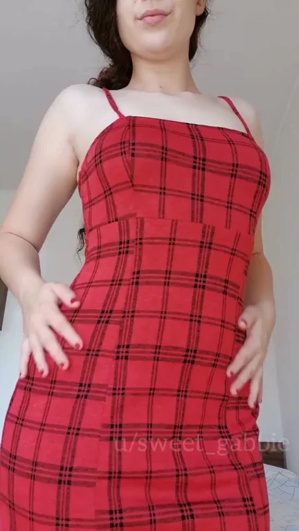 Taking off my checkered dress so you can check out what's underneath