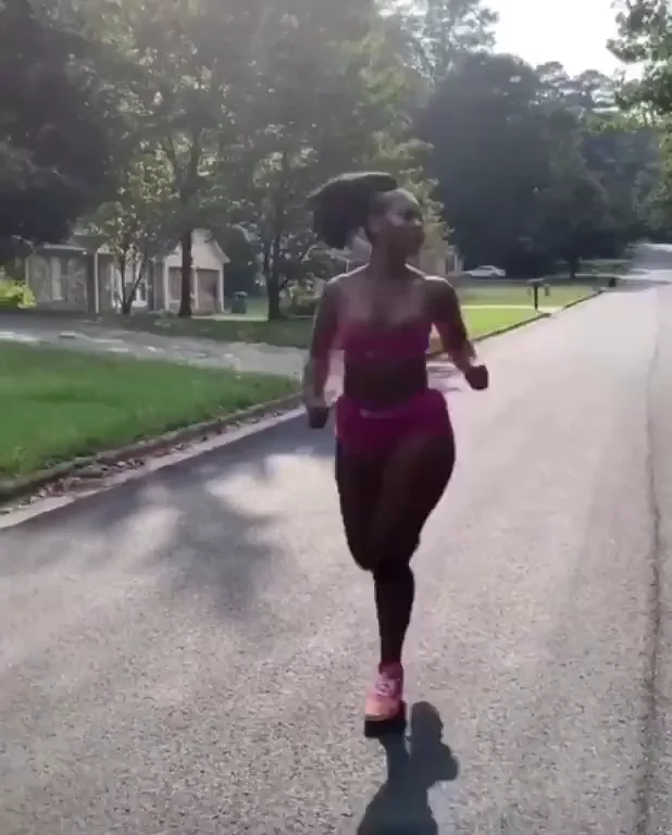 You’re mowing the grass and she runs by doing this.. what you doing?