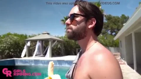 Rebel Lynn's Skinny Slut Rimjob Ride on Step-Daddy's Poolside Cock