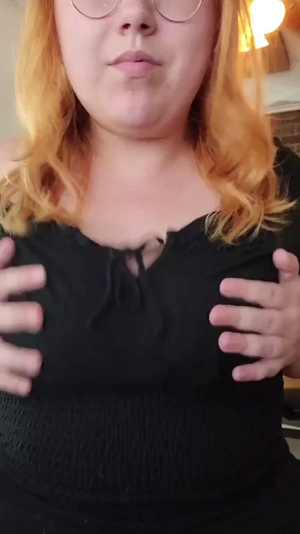 Thick Redhead BBW Teases Titty Drop in Lacy Black Top 😍🍈🍈