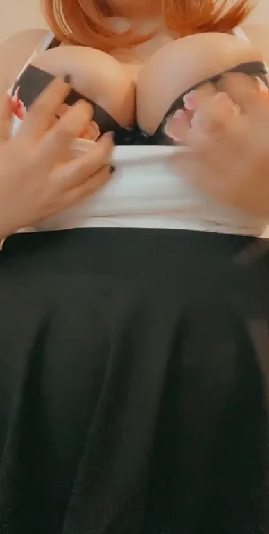 Redhead Slut Teases Her Massive Tits in Sexy Black Bra