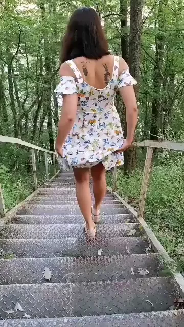 🌿 Sexy Hiker Babe Teasing Up the Stairs in Woods 🍑💋