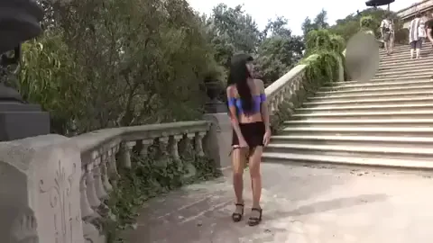 Skinny Slut Flashes Perky Tits & Strips Naked in Public 😈🍒