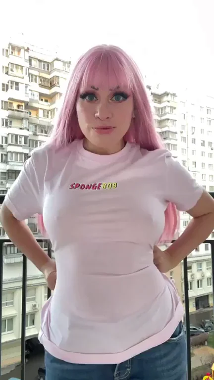 Pink-Haired Slut's Balcony Tit Flash 😘💕