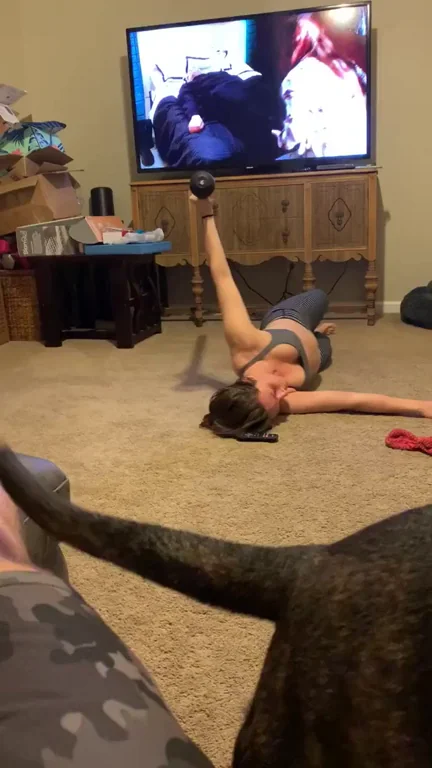 Real Mom's Hot Home Workout Tease with Doggy Distraction