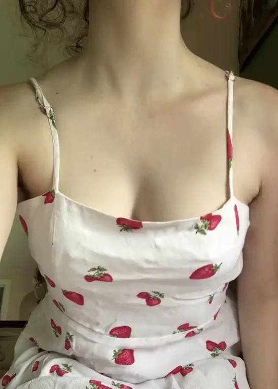 Sweet Strawberry Titty Drop in Summer Dress Tease