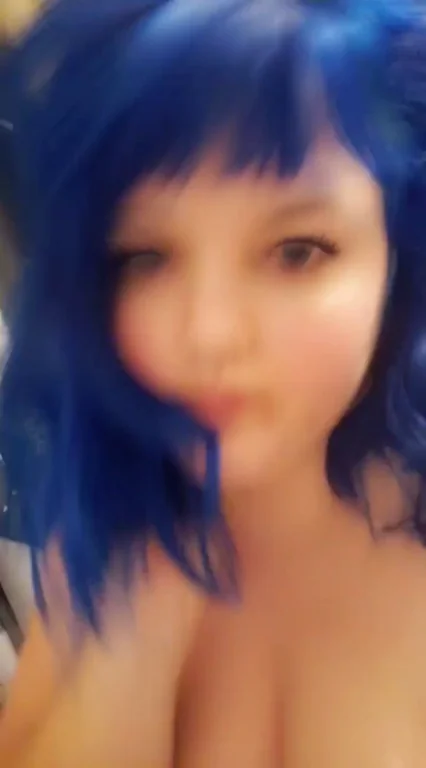 Blue-Haired Babe's Overflowing DD Handfuls Tease