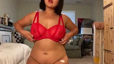 Slow-Mo Titty Drop Obsession: Curvy Babe's Red Lace Tease