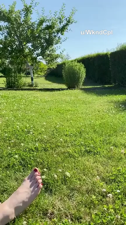 Risky Backyard Bikini Top Flash - Perky Tits Tease in Broad Daylight [OC GIF]