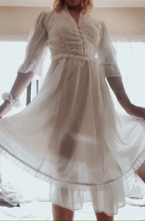 See-Through Vintage Dress Tease on Sunny Day ☀️👗💦