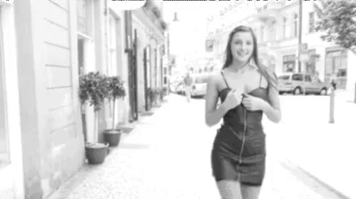 Mystery Slut in Black Mini Dress Teases on Shady Street