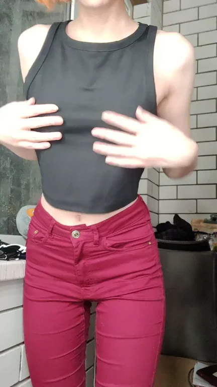 Peek-a-Boob: Redhead Tease Flashes Tiny Nipples & Slim Waist