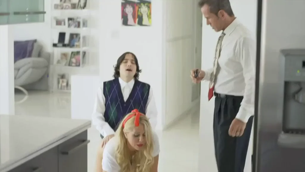 Freeuse MILF Karen Fisher Gags on Son While Dad Feeds Her Cock as She Cleans
