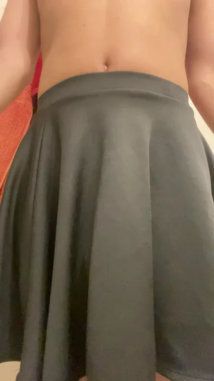 Teasing Trans Femboy's Skirt Peek: Massive Dick Bulge Sneak Attack