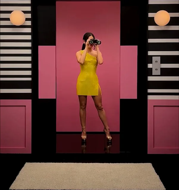 Hot Babe Hunts in Skintight Yellow Dress