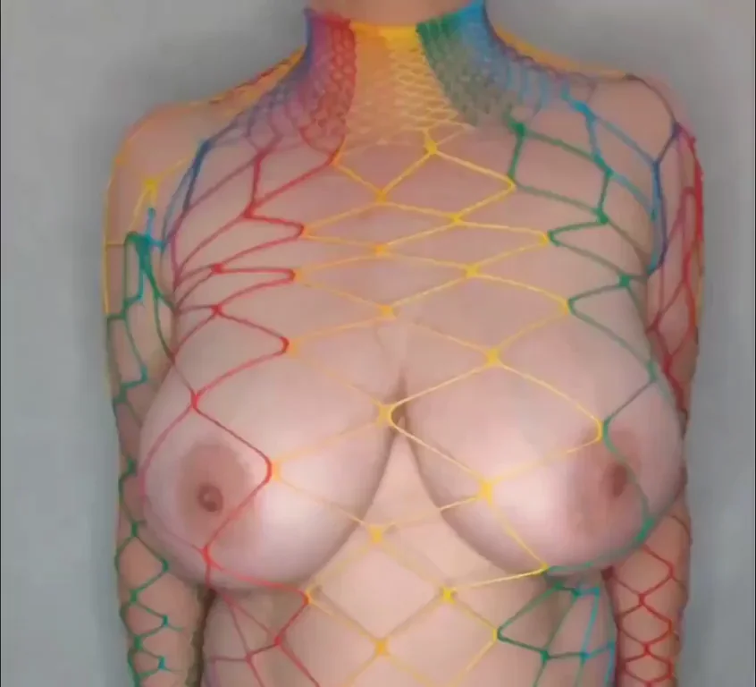 GI[f] - rainbow bodystockings barely cover my huge tits
