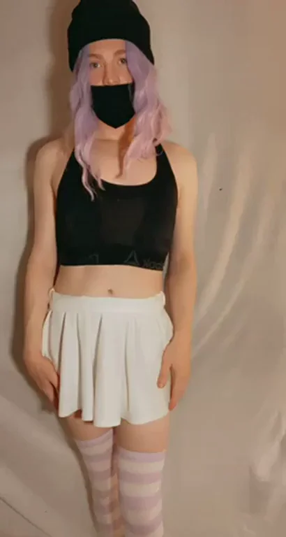 Skirt-Up Tease: Femboy's Easy-Access Purple-Haired Slut Vibes