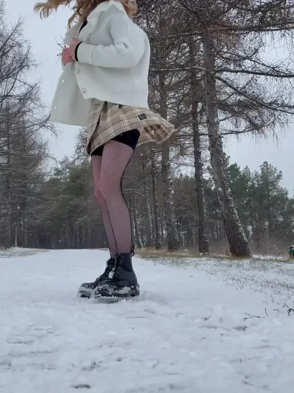 Petite 19yo Teases Upskirt in Snowy Woods - Wanna Fuck?
