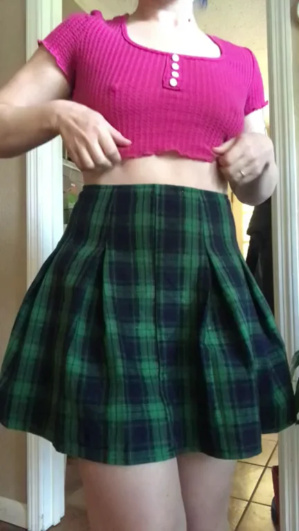 Naughty Schoolgirl's Titty Drop Tease in Plaid Skirt Slutwear