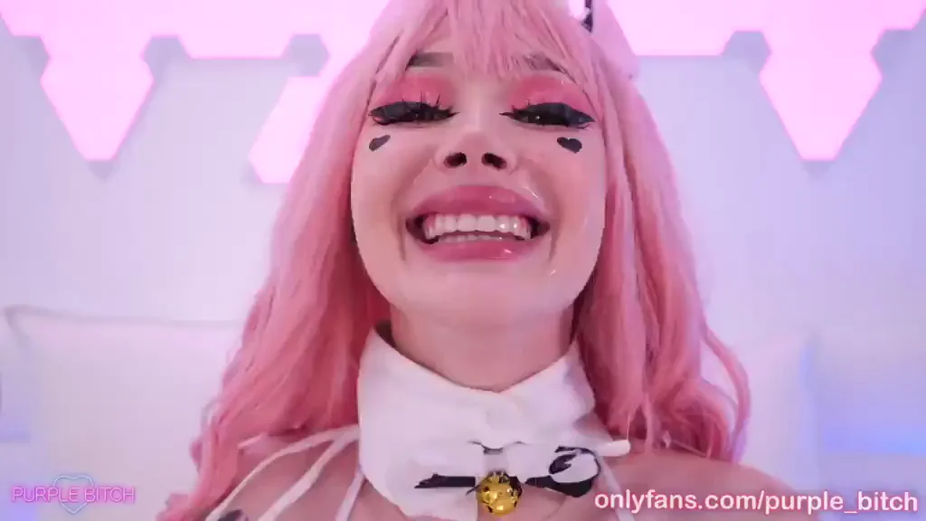 Purple Bitch Cow Slut Stuffs Her Holes with Two Monster Dildos