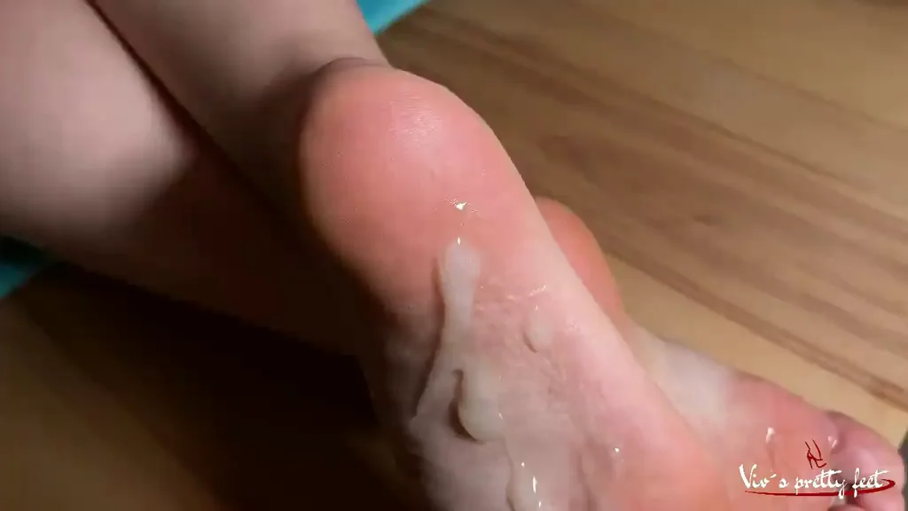 Take a close look on hubbys cum on my soles