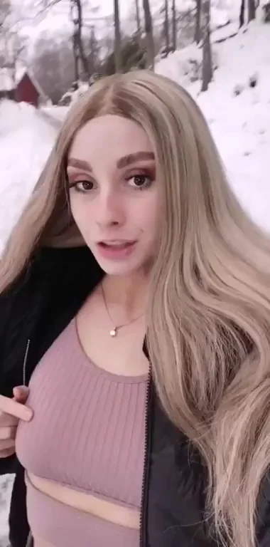 Snowy Tease: Flashing Perky Tits at Neighbors Before Class!