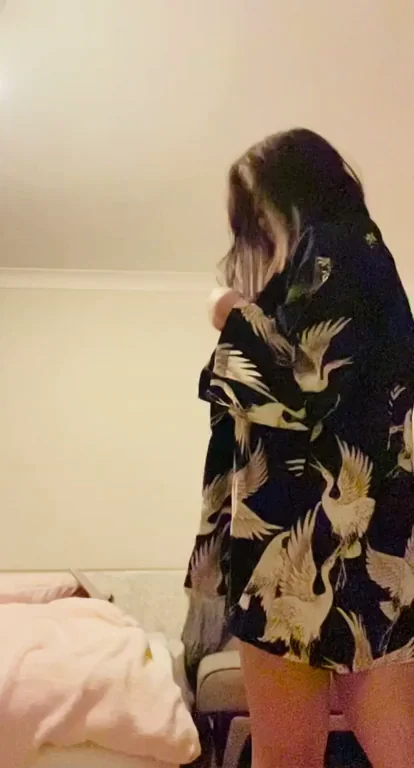 Petite Asian Birthday Slut Drops Robe for Tiny Nude Tease